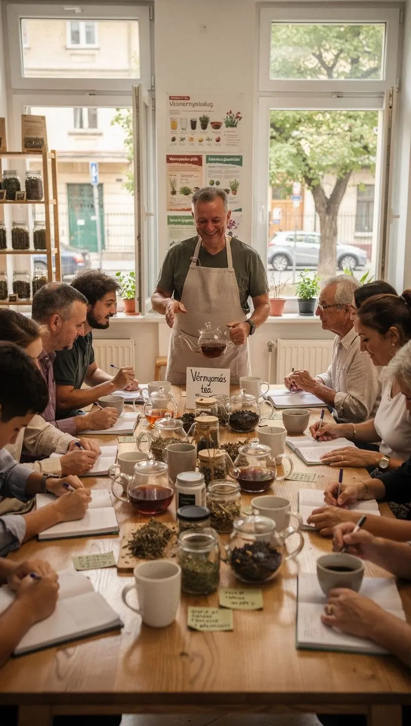 Különböző gyógyteák üvegekben, címkézve.